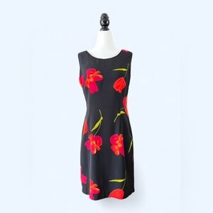 Vintage Clandesline Floral Black Dress Feminine Summer Midi Shift Dress 8